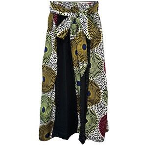 Shenbolen African Print Midi Skirt Patchwork A-Line Stretch Waist Boho S